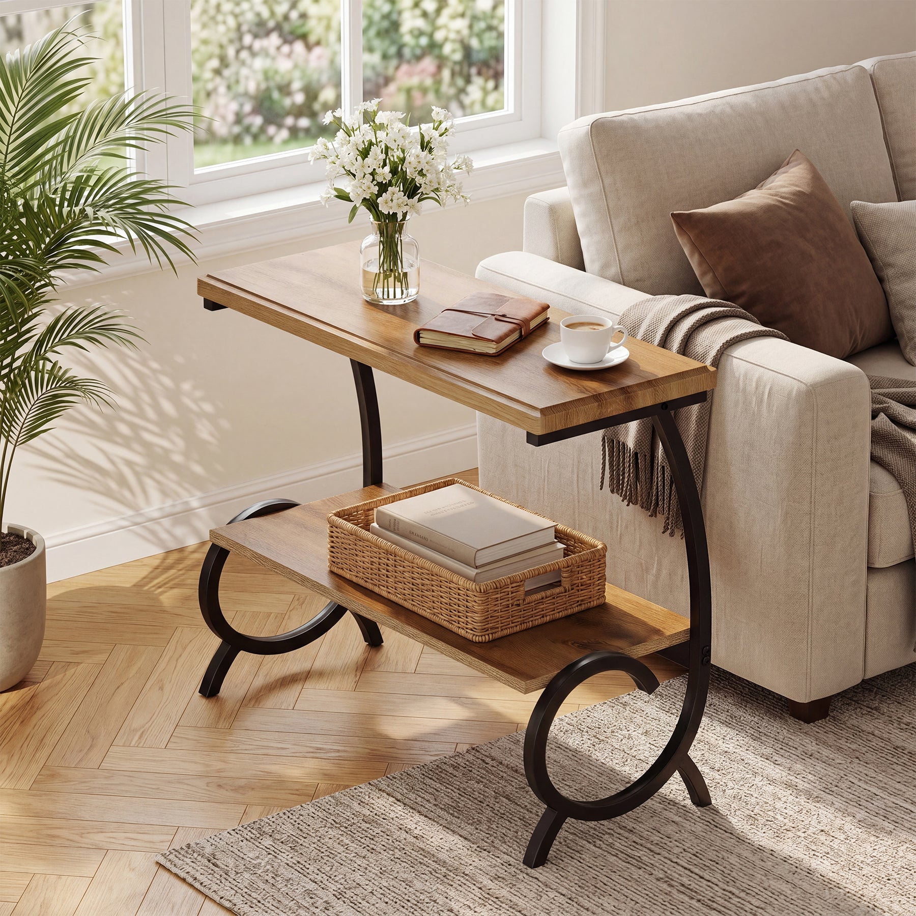 Tribesigns 23.6-Inch Tall 2-Tier End Table, Narrow Couch Side Table with J-Shaped Metal Legs