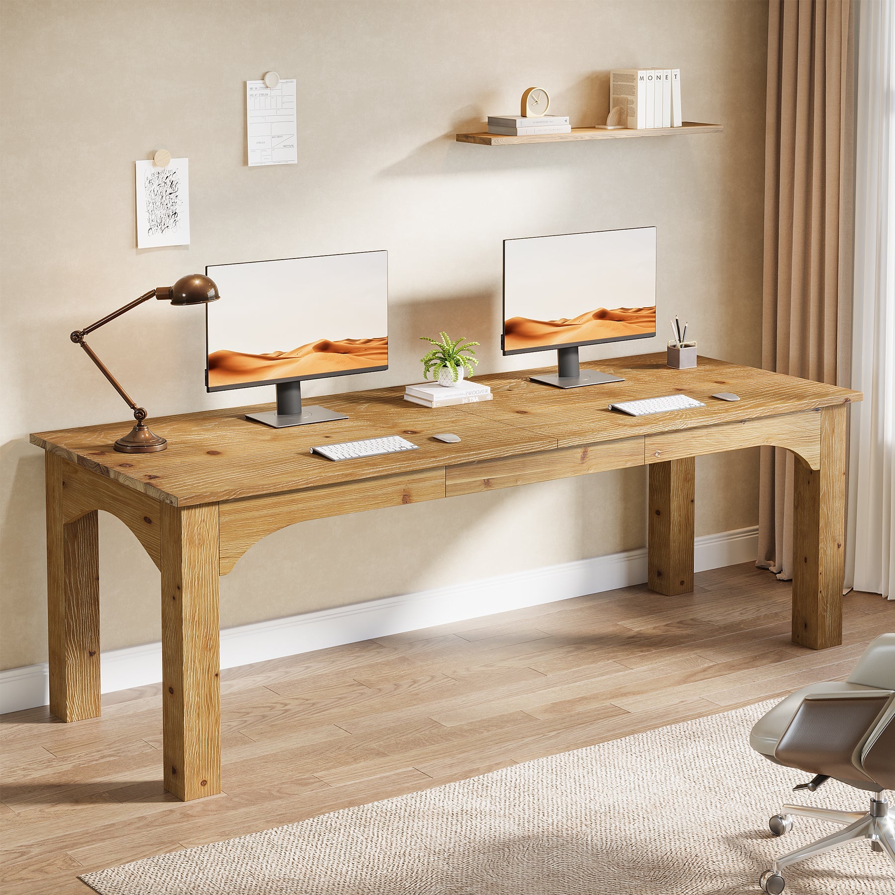 78.7-Inch Solid Wood Two Person Desk, Extra Long Double Workstation for Home Office