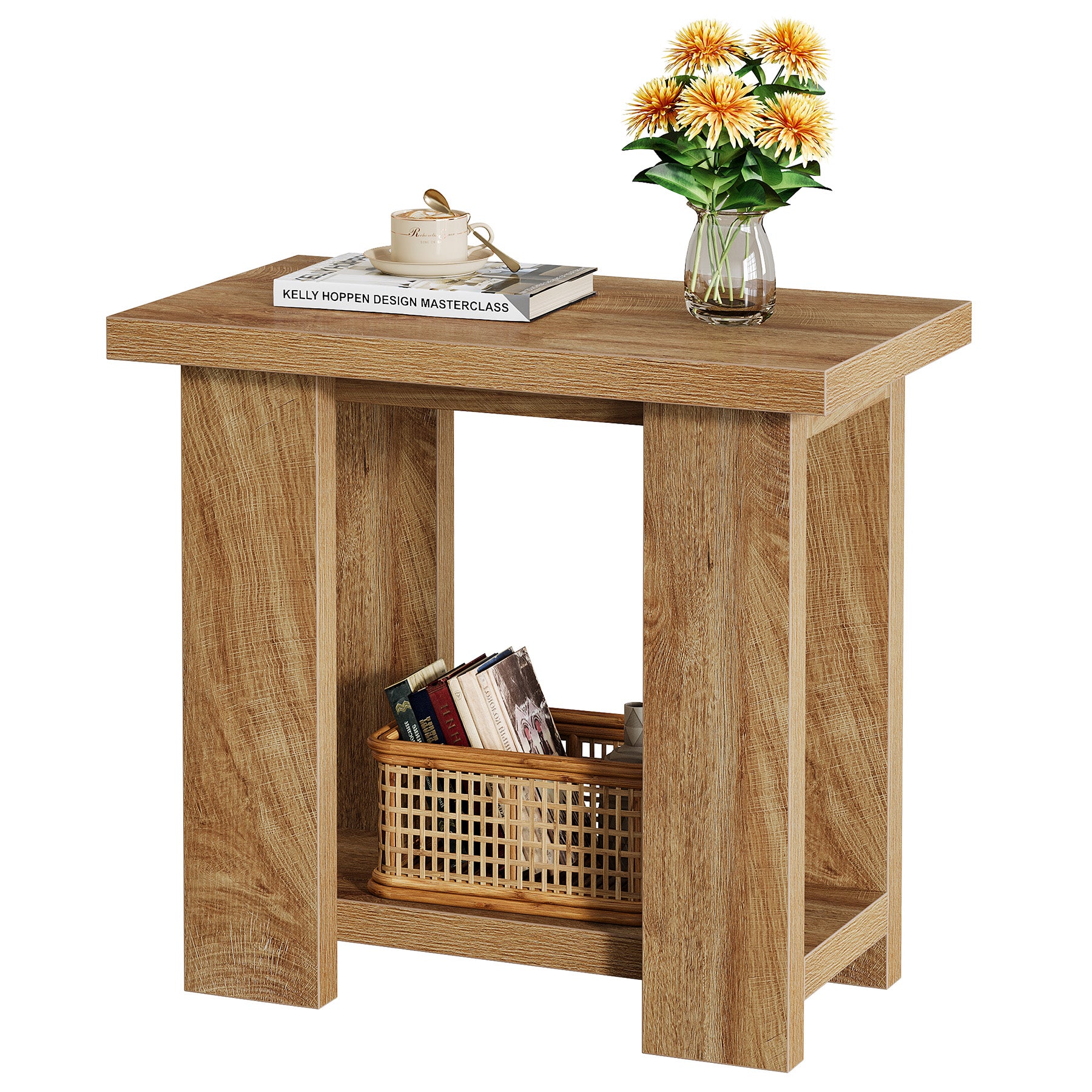 Tribesigns 27.6-Inch Wooden Side Table with 2-Tier Shelf, Farmhouse End Table for Small Spaces