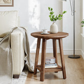Tribesigns Round Side Table with 2-Tier Storage Shelf, Solid Wood End Table for Small Spaces 3