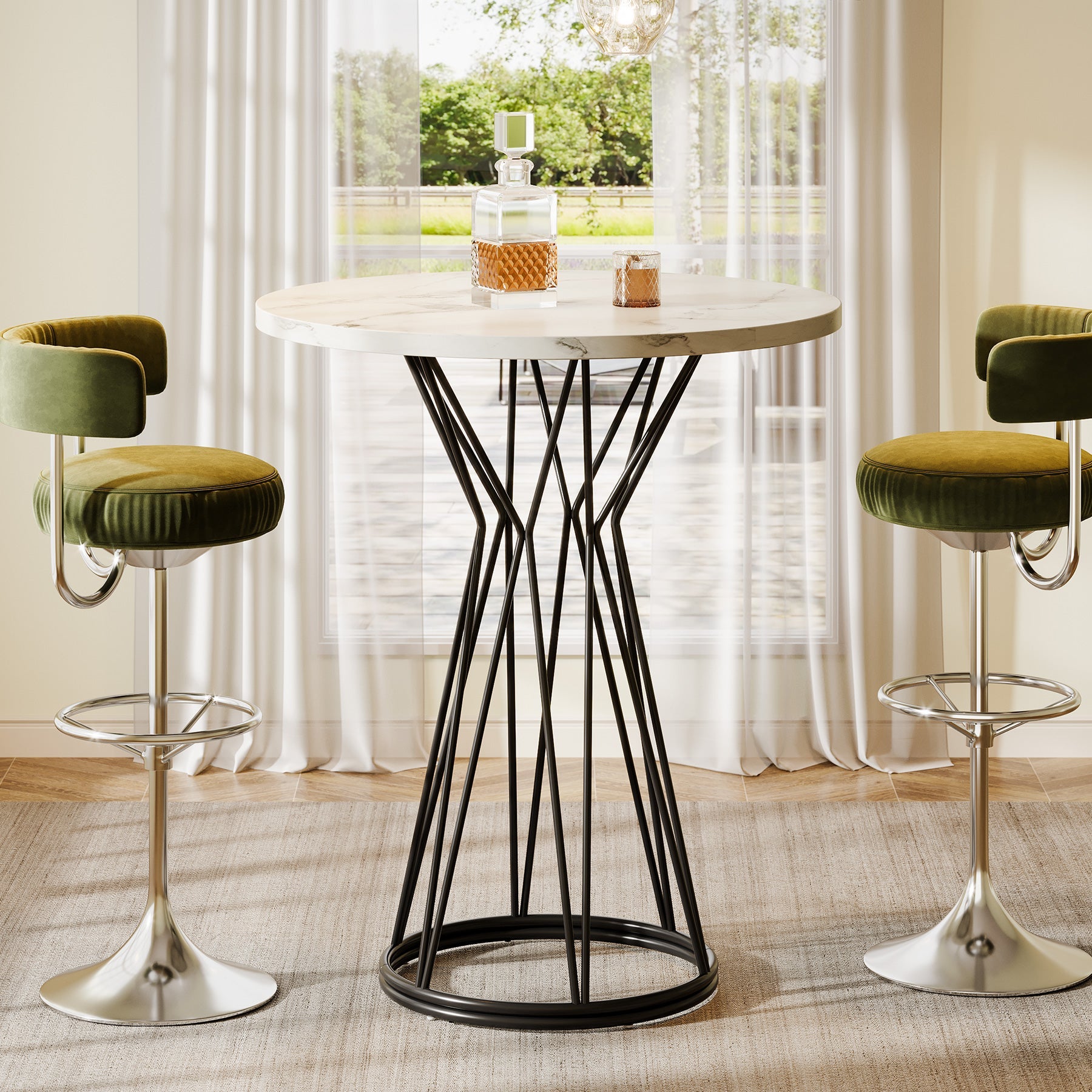 35.4-Inch Round Bar Table, Modern Faux Marble Bistro Pub Table