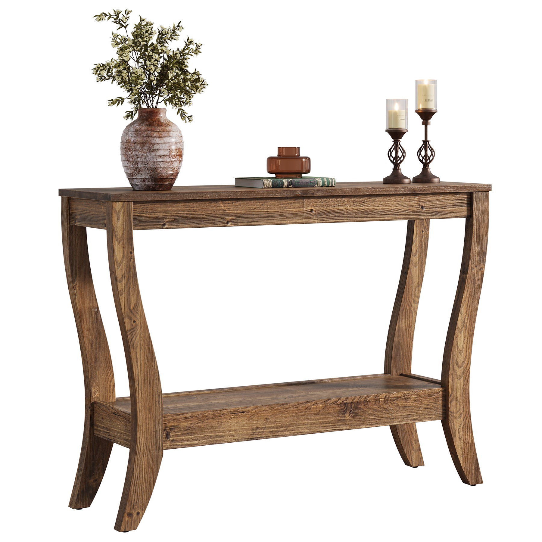 41.3-Inch Solid Wood Console Table with Storage Shelf, Farmhouse 2-Tier Entryway and Sofa Table for Living Room and Hallway