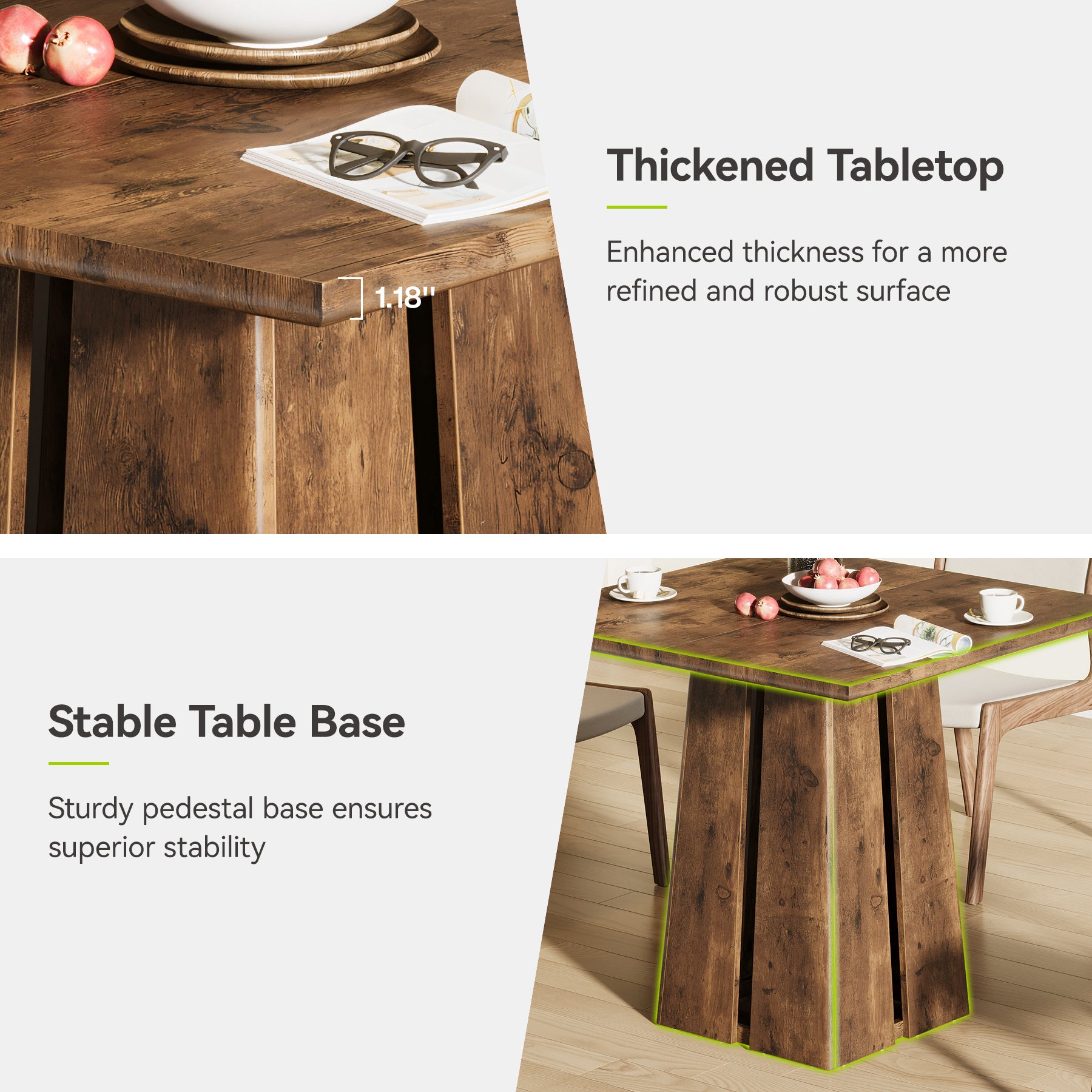 Rustic Square Dining Table, 31.5" Farmhouse Kitchen Table with Heavy-Duty Pedestal Base