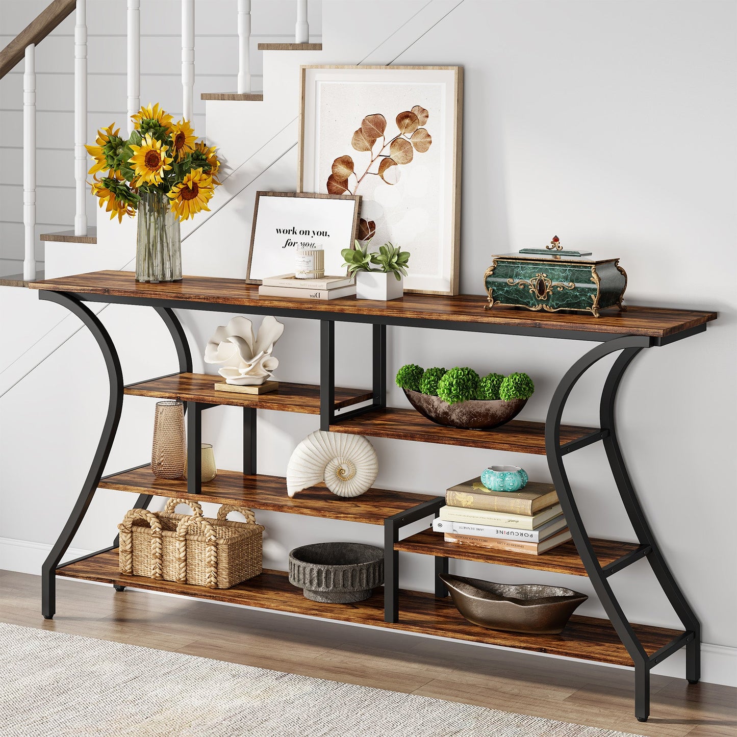 Industrial Console Table, 70.9" Extra Long Entryway Table with Storage Shelves Tribesigns