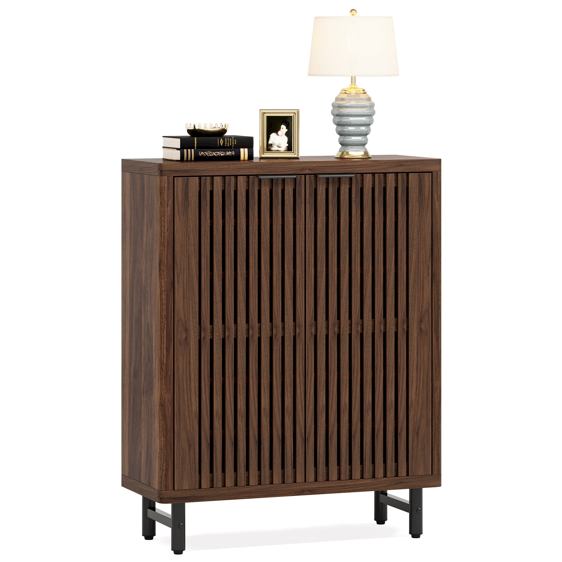 33.46-Inch 6-Tier Farmhouse Shoe Cabinet with Shutter Doors, Wooden Shoe Organizer with Adjustable Shelves for Entryway and Hallway