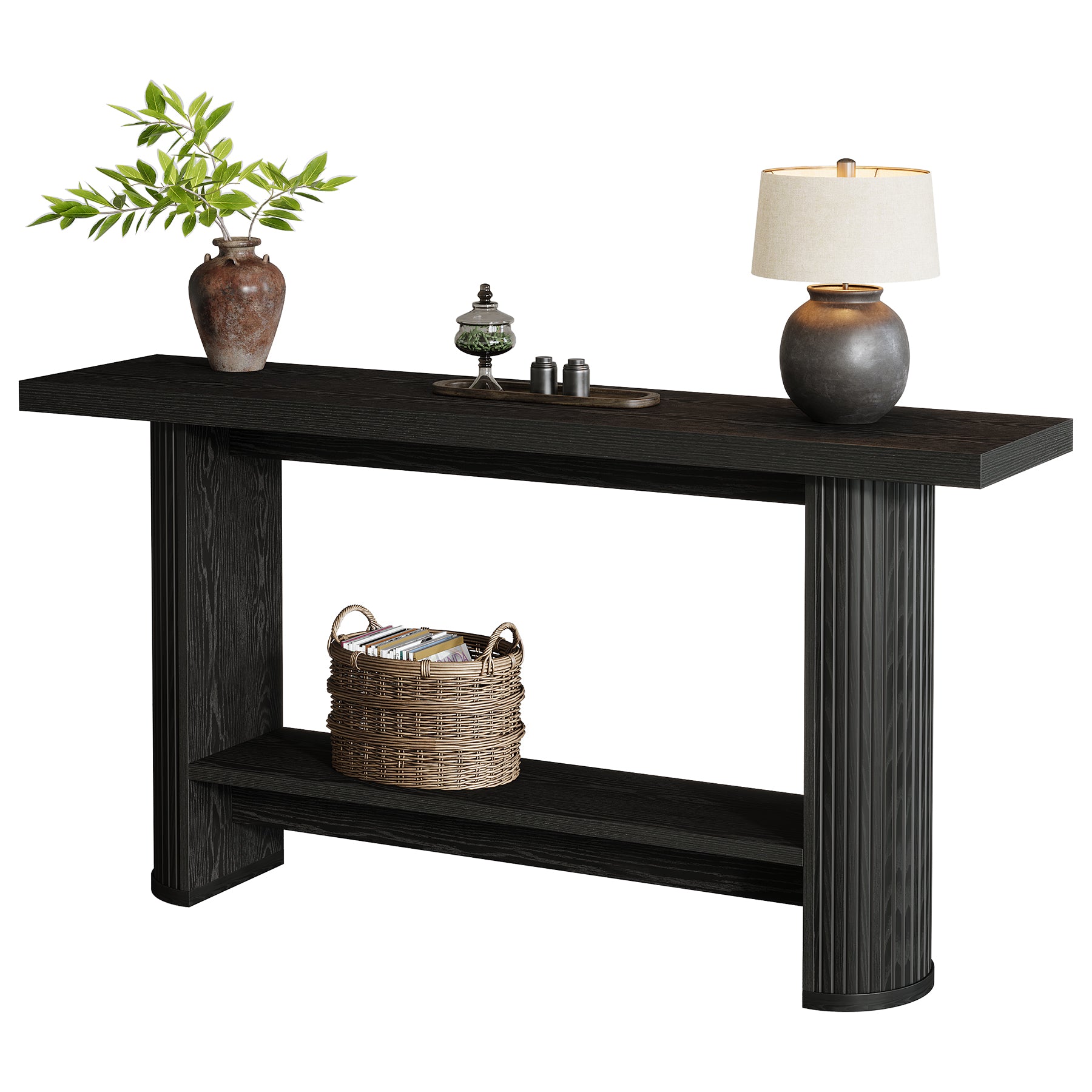 55-Inch Narrow Console Table with Storage Shelf, Rustic Entryway Sofa Table