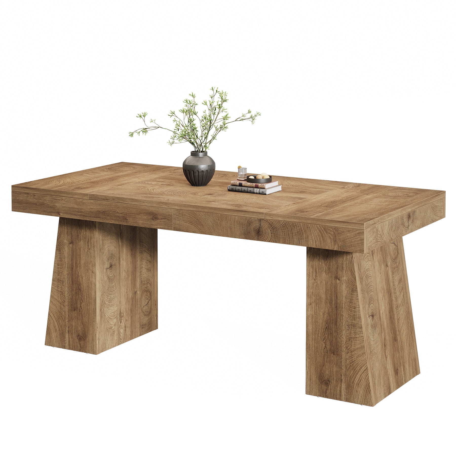 Tribesigns 55-Inch Dining Table for 4-6 People, Rectangular Farmhouse Kitchen Table with Double Pedestal Base