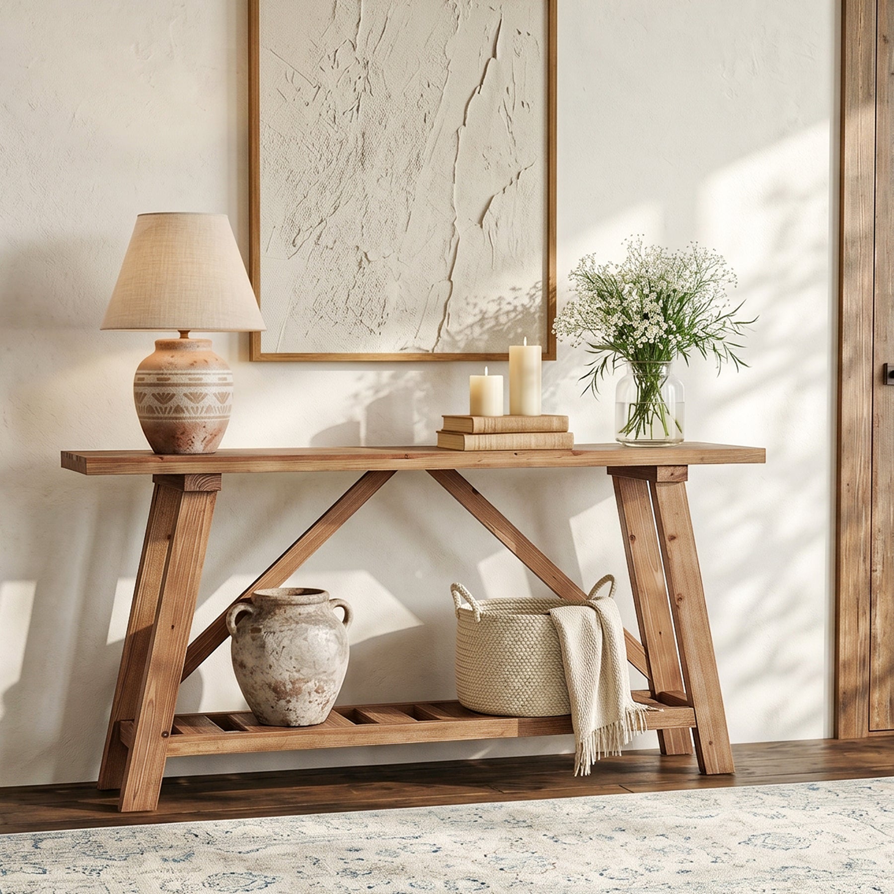 Tribesigns 62.99-Inch Solid Wood Console Table, Narrow Design with Storage Shelf for Entryway Living Room and Hallway