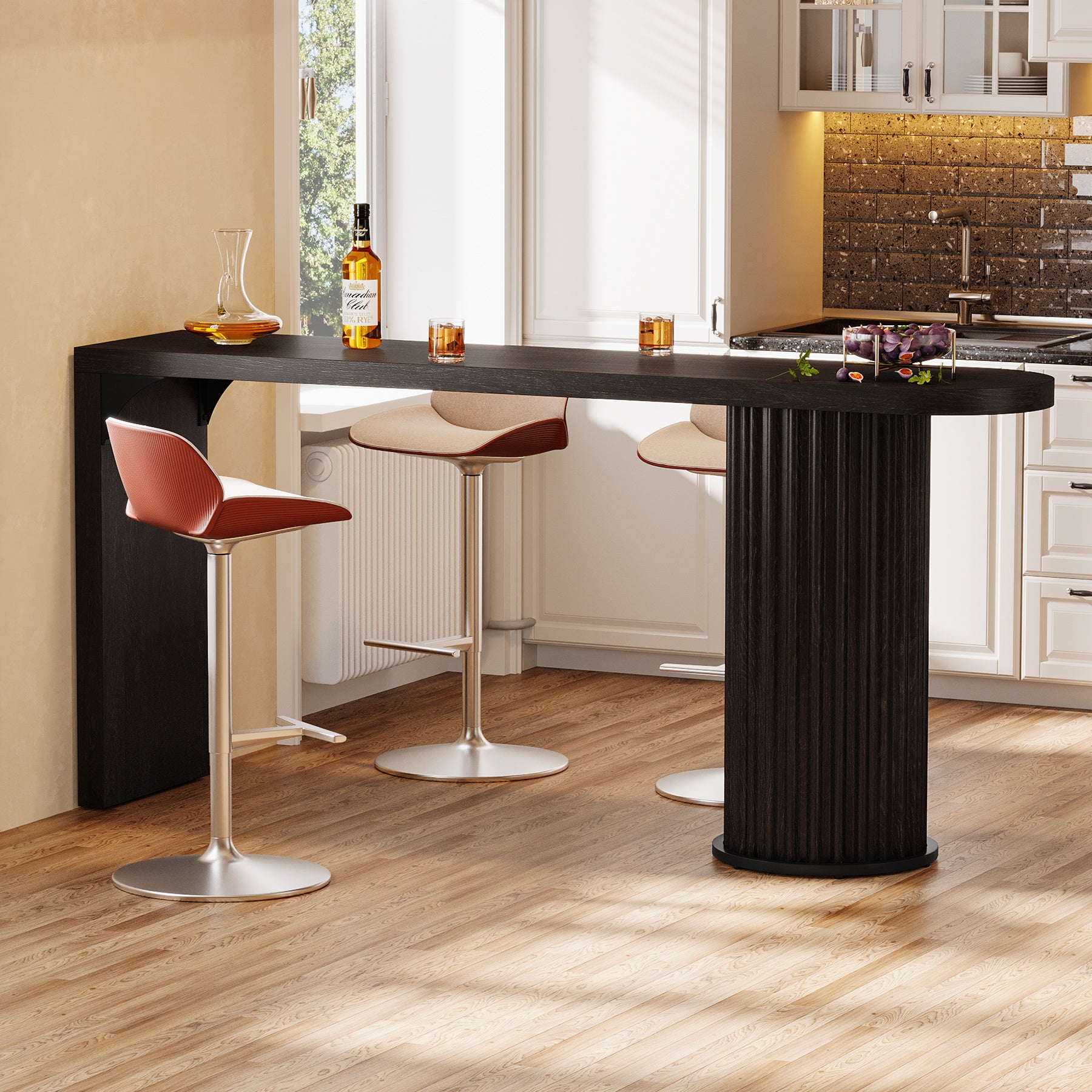 Tribesigns 63-Inch Modern Counter Height Bar Table with Fluted Round Base, Narrow High Top Table for Kitchen and Bistro