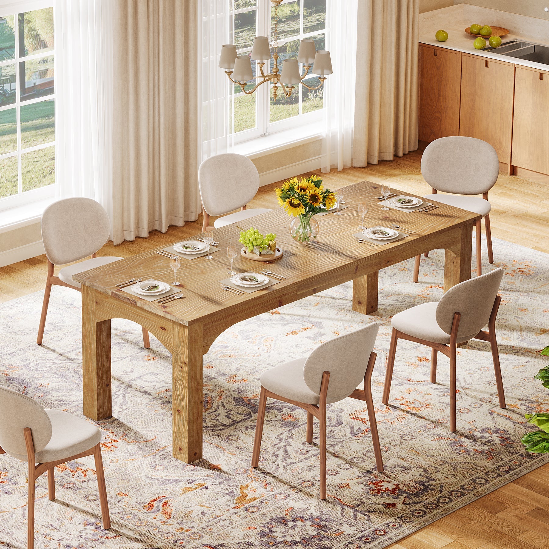 78.7-Inch Solid Wood Dining Table for 6-8, Extra-Long Farmhouse Table for Kitchen