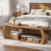 Tribesigns 63-Inch End of Bed Bench with Storage, Farmhouse Bedroom Bench with 2-Tier Shelf 3