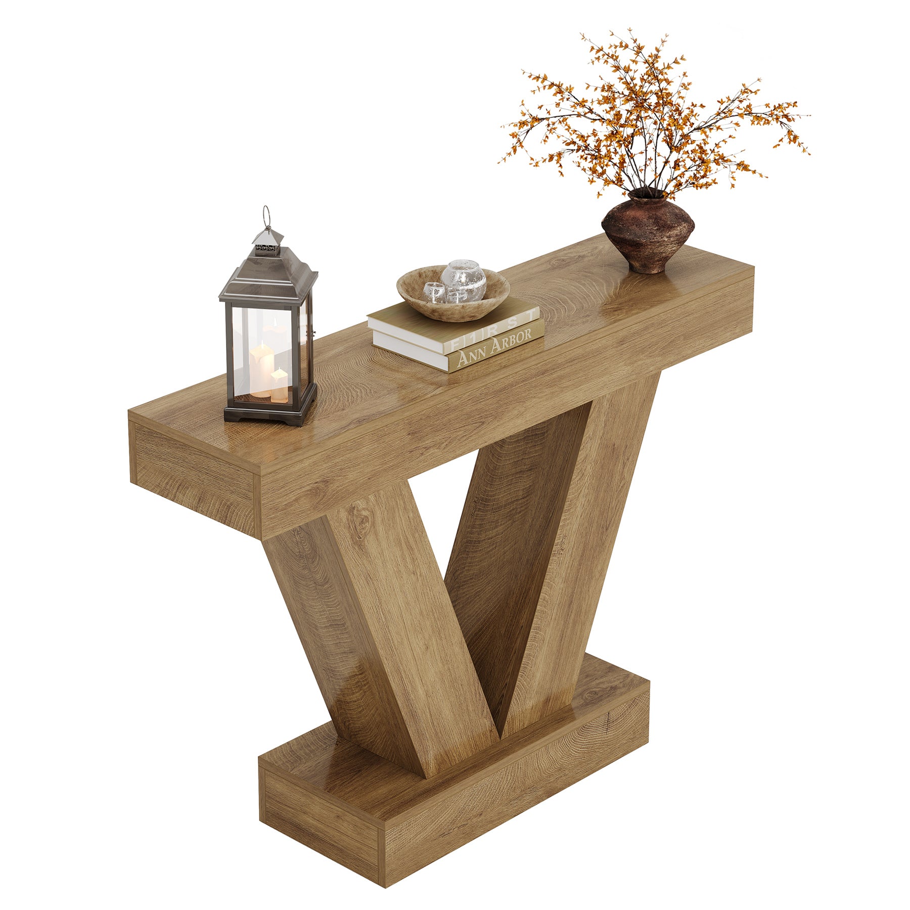 41-Inch Console Table with V-Shaped Legs, Brown Entryway and Sofa Table
