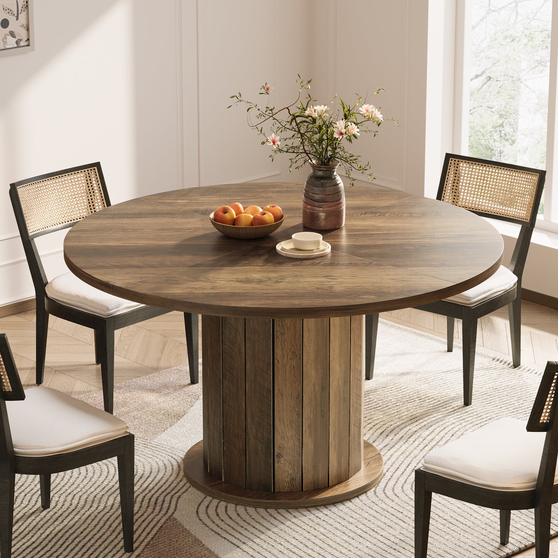 47.24-Inch Round Dining Table with Pedestal Base, Farmhouse Kitchen Table for 4 to 6 People