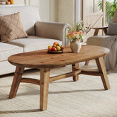 Tribesigns 47.2-Inch Oval Coffee Table, Solid Wood Living Room Table with Rustic Pine Finish for Modern Center Accent 3