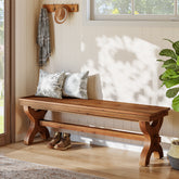 55 Inch Solid Wood Entryway Bench for 2, Farmhouse Narrow Seat for Hallway and Bedroom 3