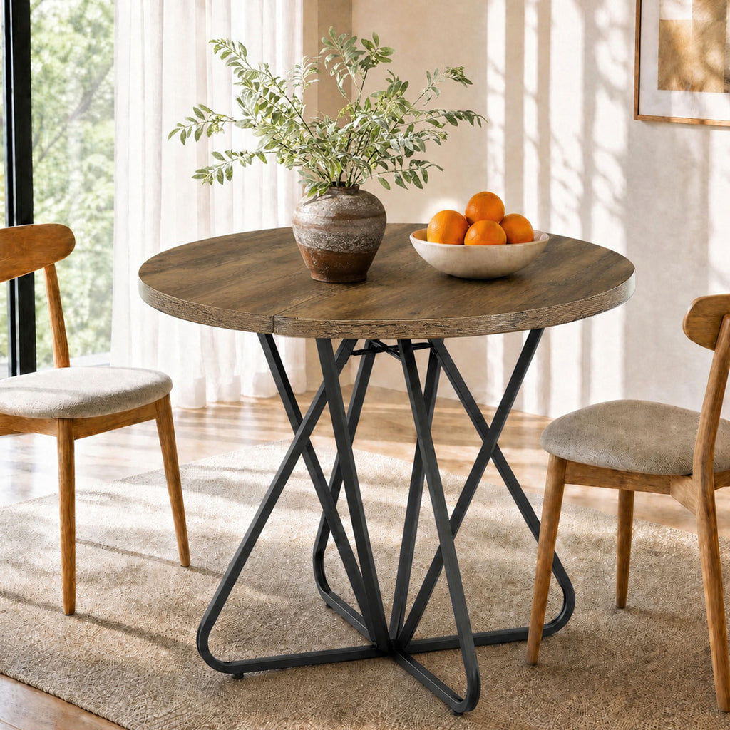 31.5 Inch Round Dining Table Geometric Metal Base Small Kitchen Table 2 3 People
