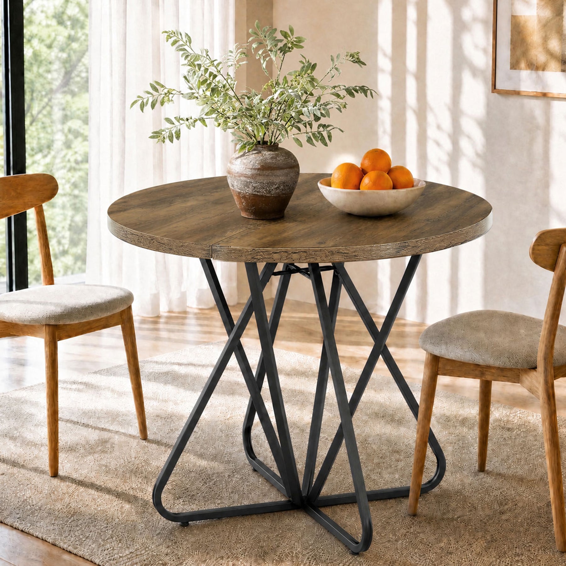 Tribesigns 31.5-Inch Round Dining Table with Geometric Metal Base, Small Kitchen Table for 2-3 People