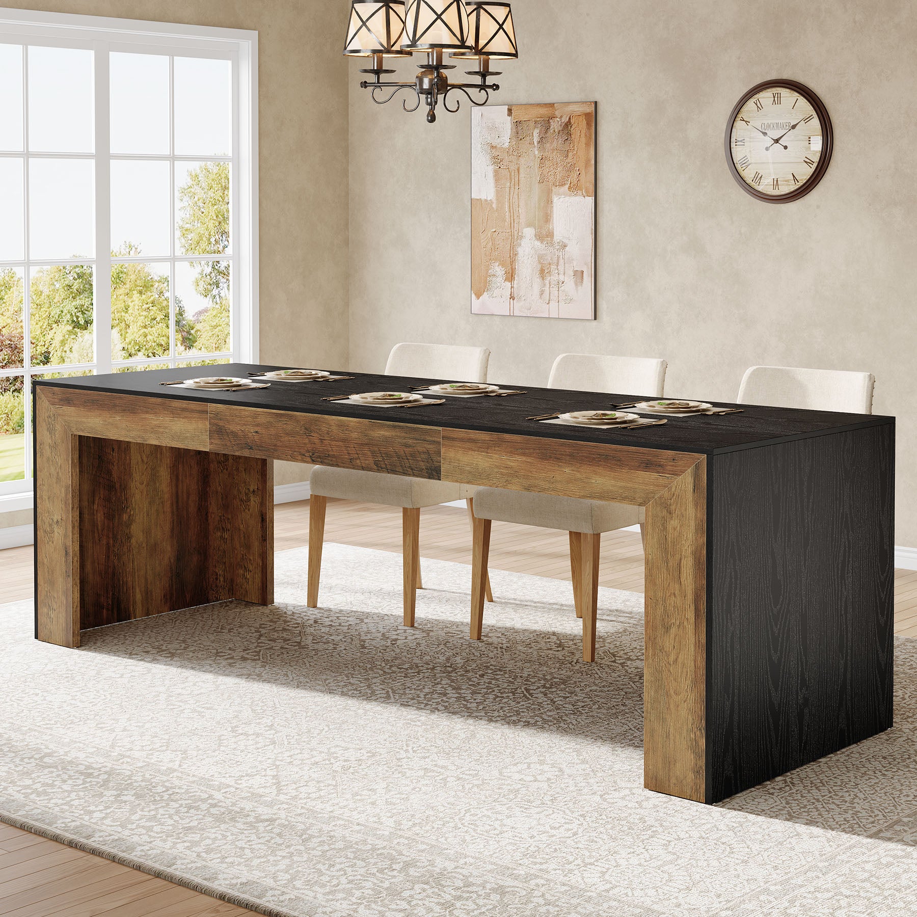 78.8-Inch Extra Long Dining Table for 6 to 8 People, Rectangular Farmhouse Kitchen Table for Dining Room