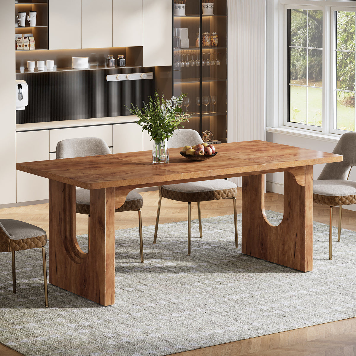 Tribesigns 71 Inch Rectangular Dining Table for 6-8, Rustic Wooden Pedestal Kitchen Table for Dining Room