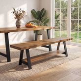 55" Solid Wood Dining Bench with Live Edge & Metal Frame, Kitchen & Dining Room 3