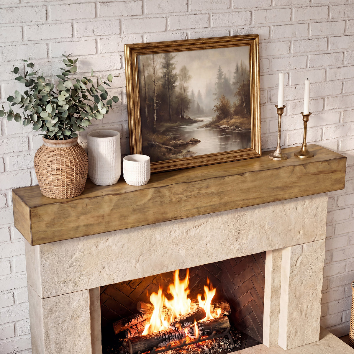 Tribesigns 63" Solid Wood Floating Mantel Shelf with 80 lb Capacity, Rustic Fireplace Wall Decor