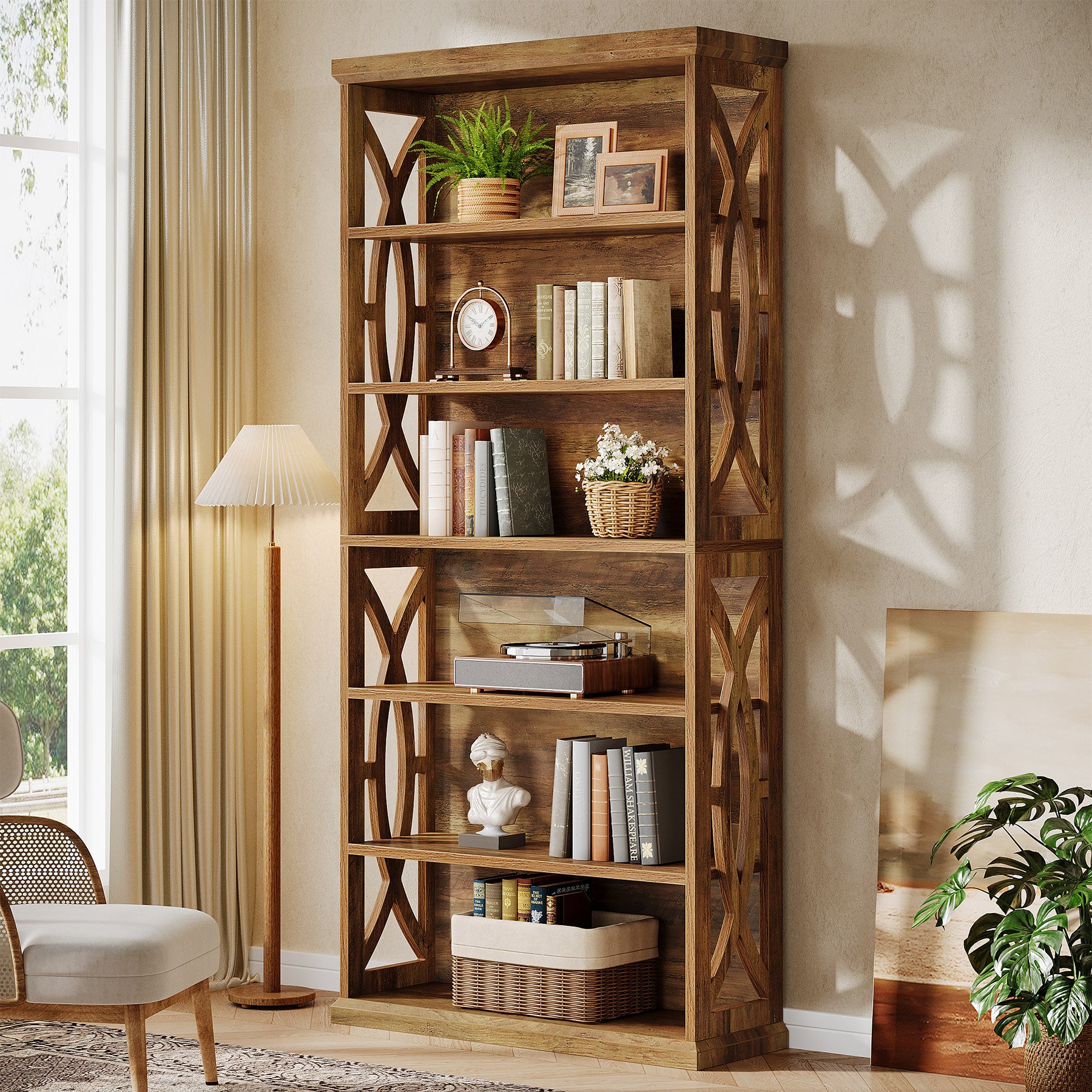Tribesigns 70.8-Inch Tall Bookshelf, 6-Tier Rustic Wooden Bookcase with Anti-Tipping Kit