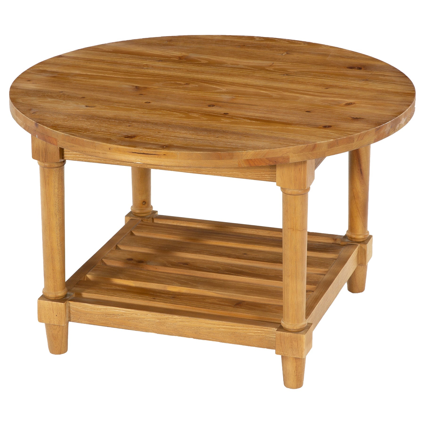 31.5" Round Solid Wood, 2-Tier Coffee Table with Storage
