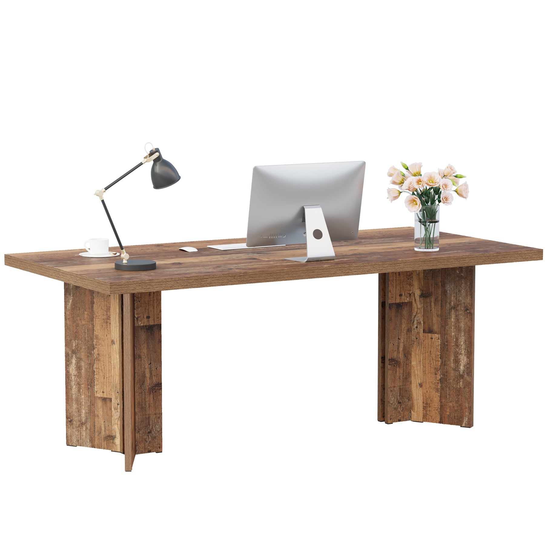 63" Wood Executive Desk, Farmhouse Computer Desk with Large Tabletop