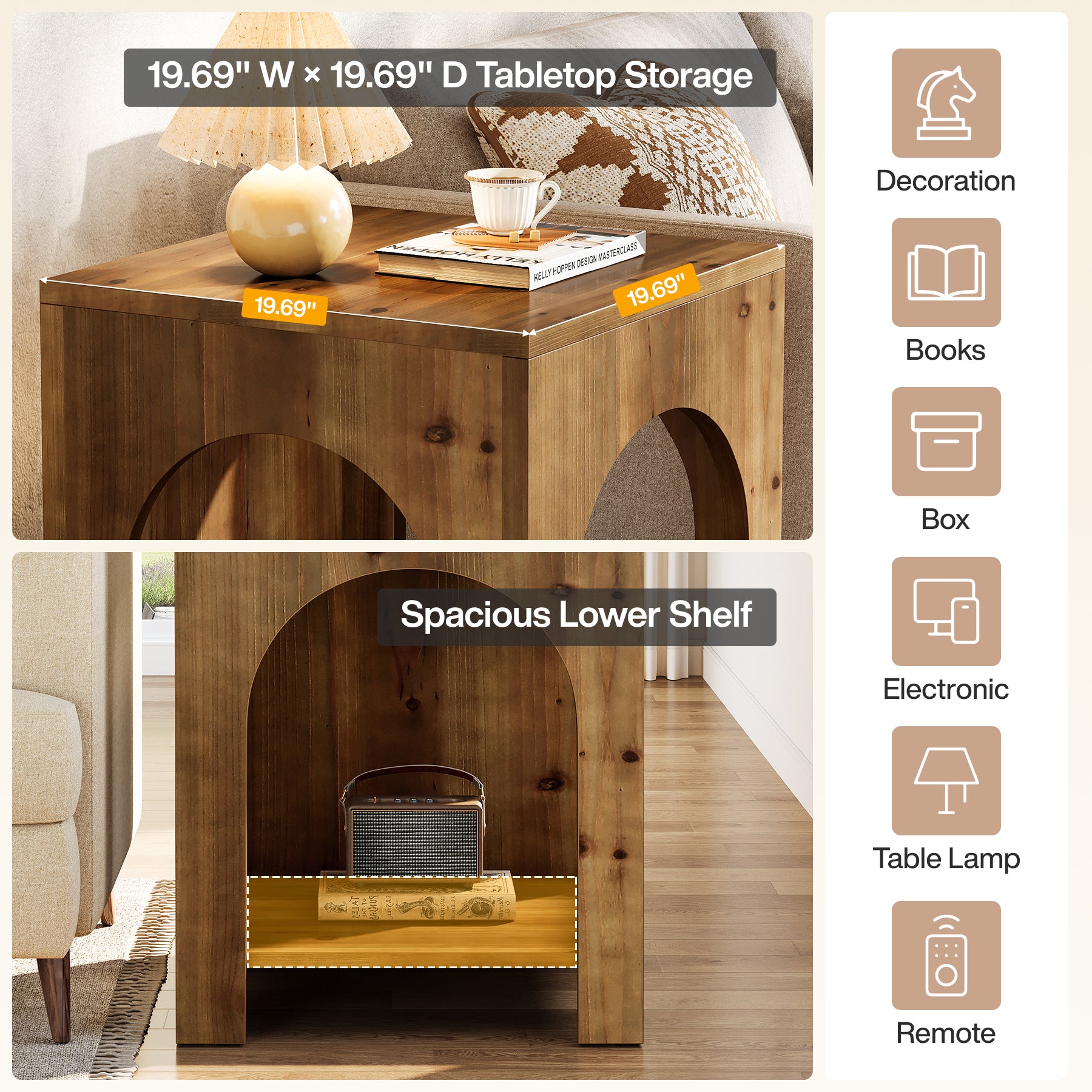 Tribesigns 19.69-Inch Farmhouse Side Table with Arch Design, Wooden End Table for Living Room