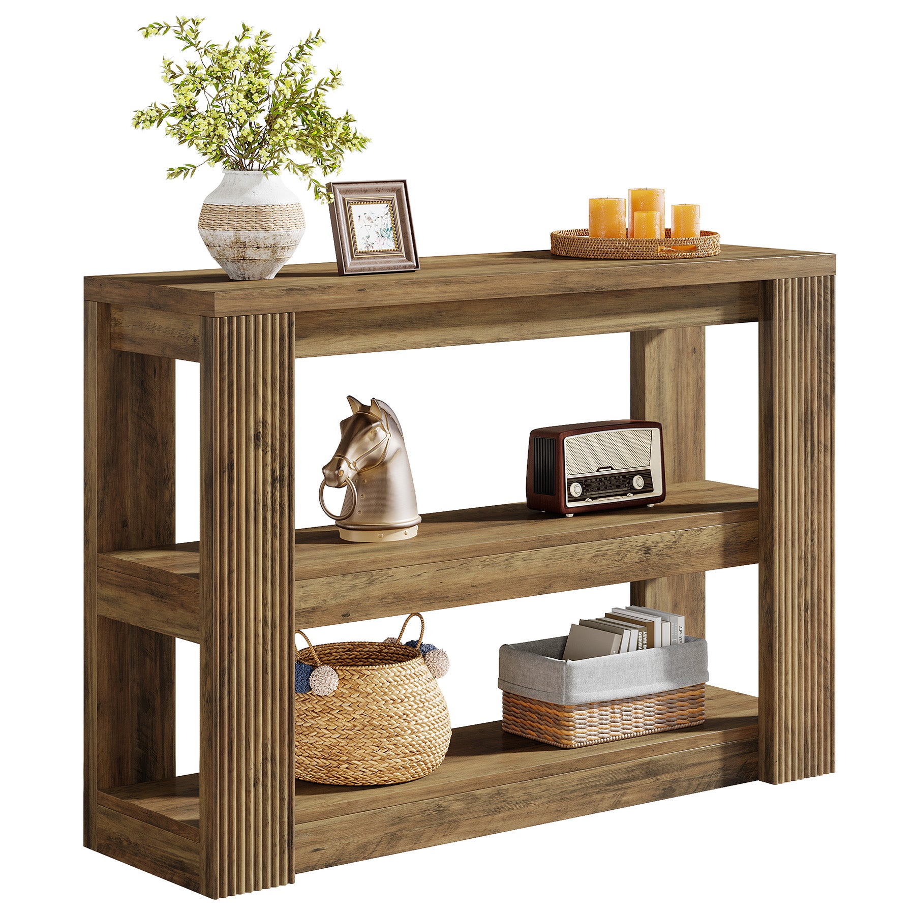 41.34-Inch Farmhouse Console Table with 3-Tier Shelves, Narrow Sofa Table