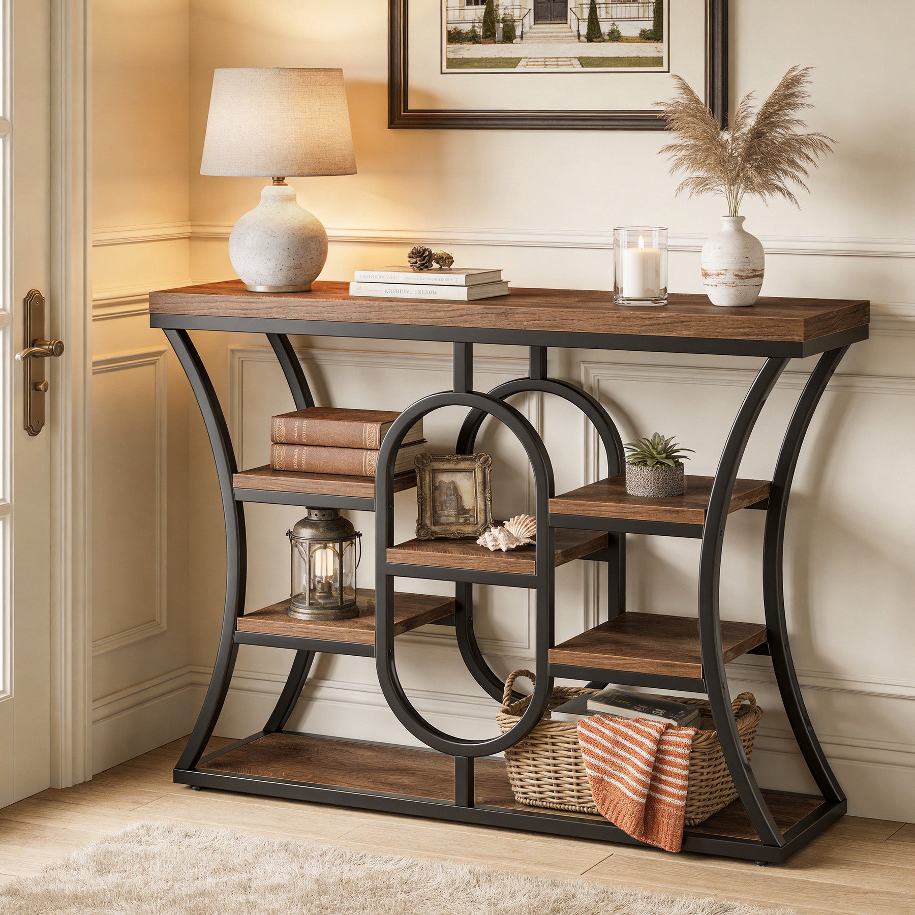 Tribesigns 41.3" Sofa Table, Industrial Console Table with Shelves