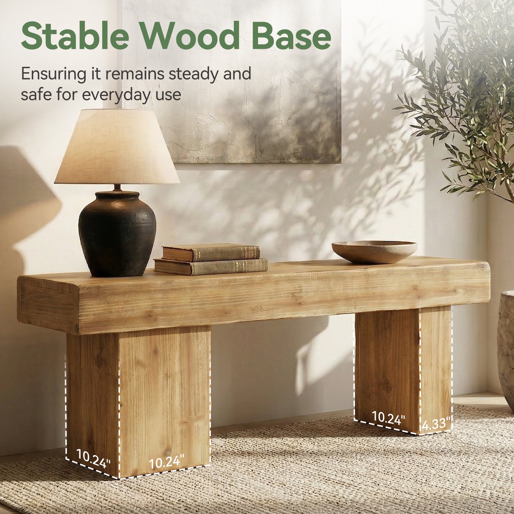Tribesigns 47-Inch Solid Wood Entryway Bench, Thick Seat Bench for Hallway