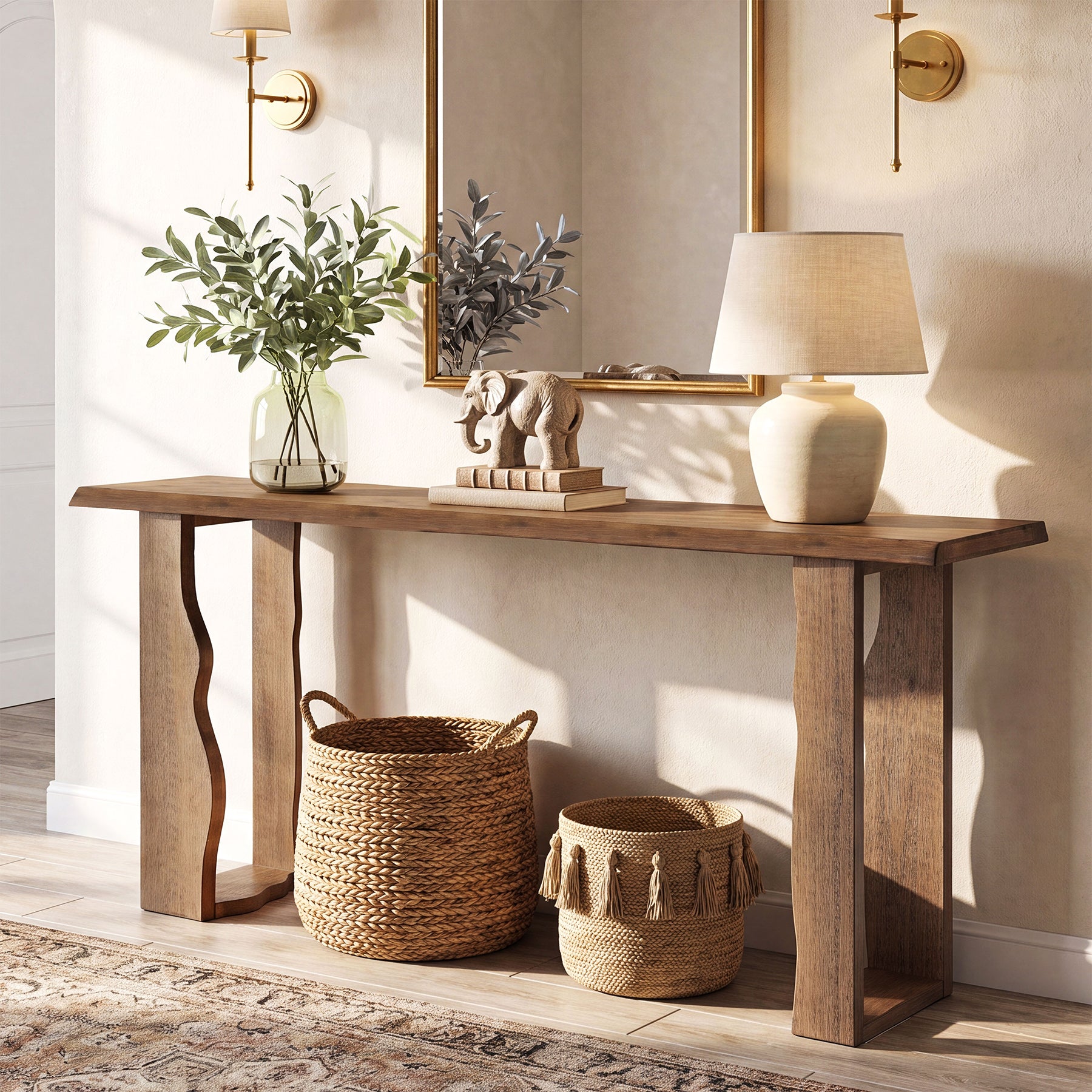 Tribesigns 70.9-Inch Solid Wood Console Table, Live Edge Entryway Table with Unique Wavy Legs