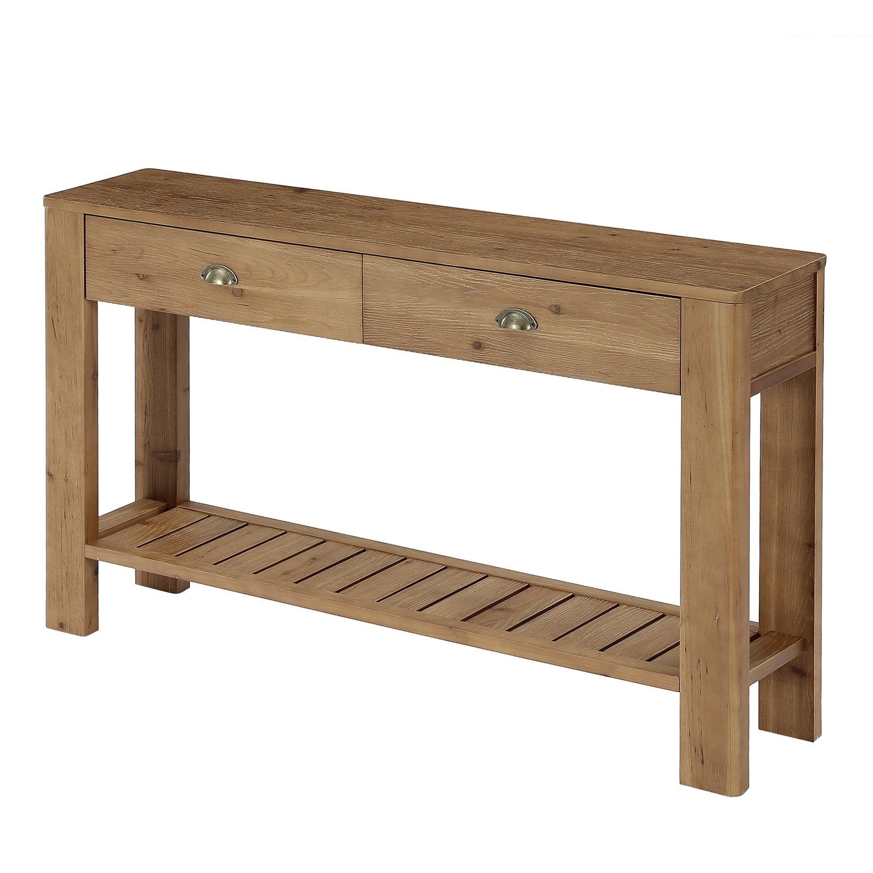 Tribesigns 55.12 Inch Solid Fir Wood Console Table with 2 Drawers, Narrow Hallway Table with Shelf