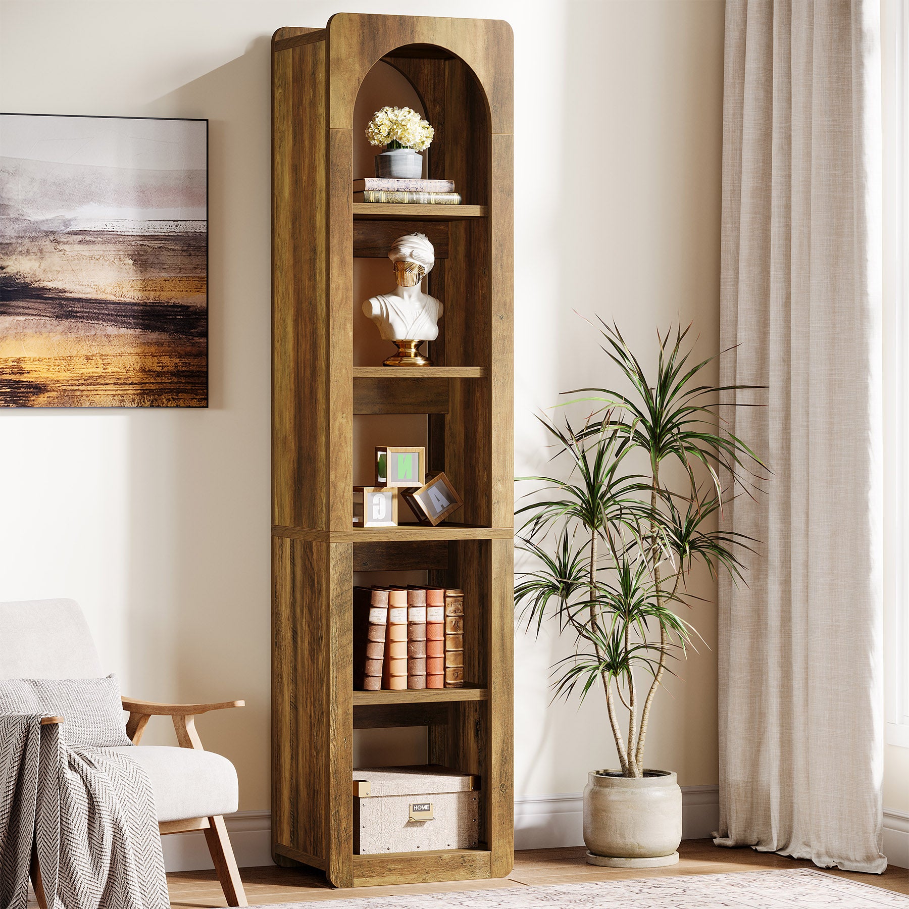 70.86" Tall Narrow Bookshelf, 5-Tier Slim Bookcase with Open Shelves for Small Spaces