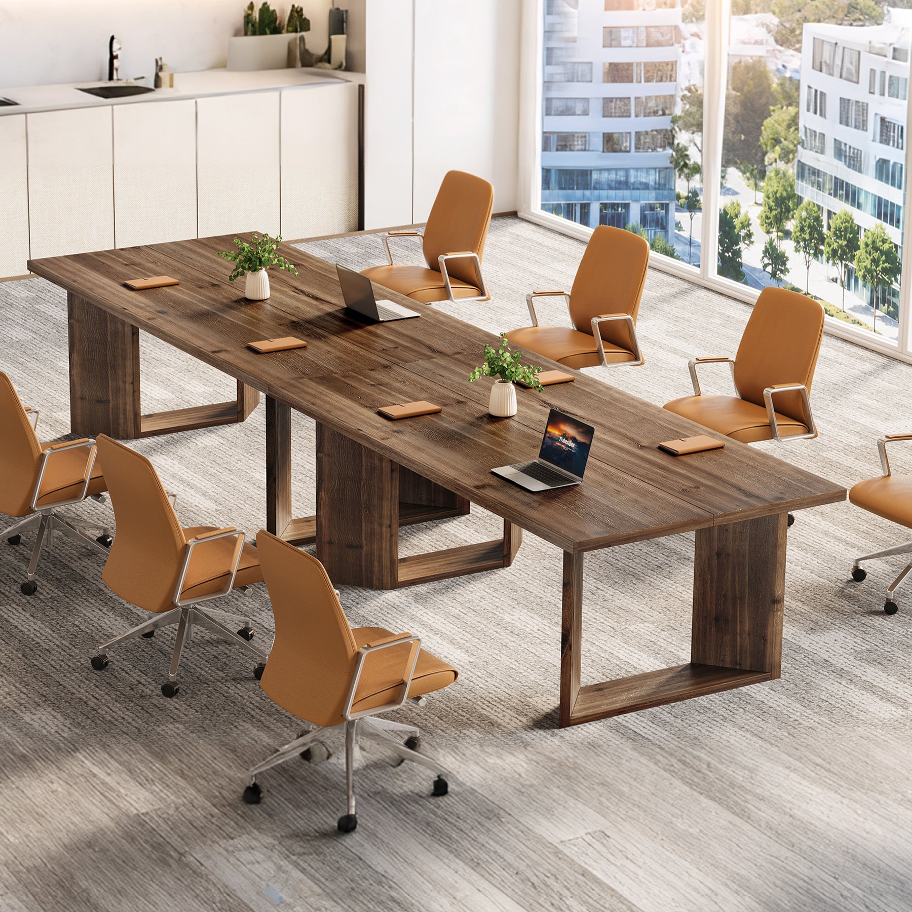 Tribesigns 63-Inch Solid Wood Executive Desk, Farmhouse Office Desk with U-Legs for Home Office