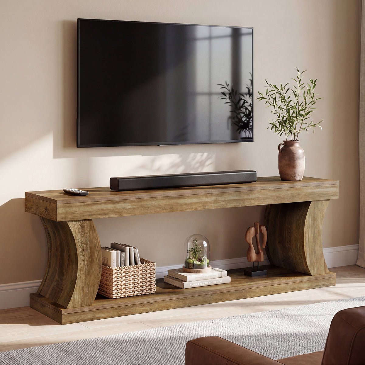 Tribesigns 63-Inch TV Stand with Storage Shelf, Farmhouse Media Console for Living Room