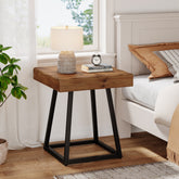 19.7 Inch Solid Wood Nightstand with Metal Frame, Industrial Square Bedside Table 3