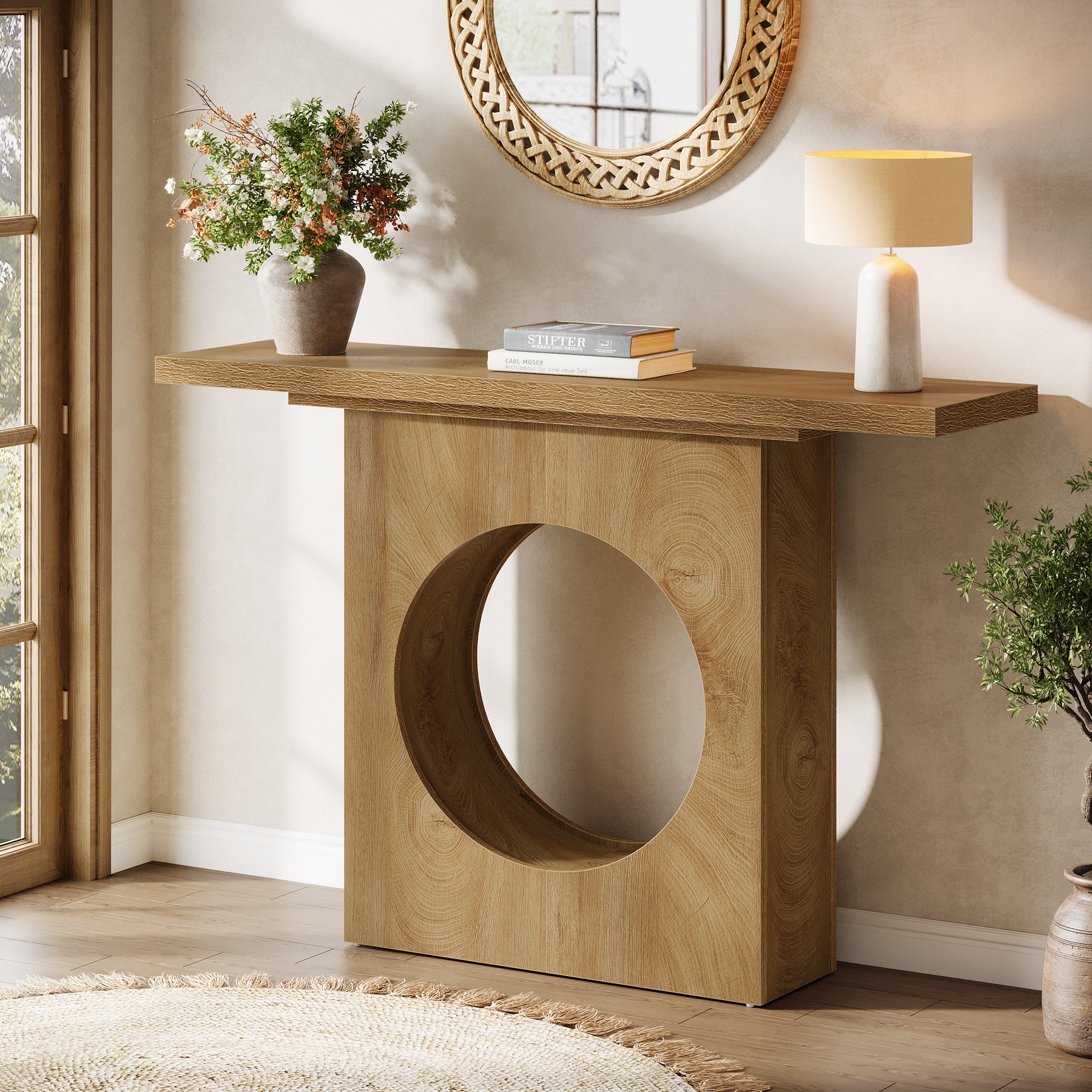 41.3-Inch Farmhouse Console Table, Narrow Entryway Table with Round Hole Design