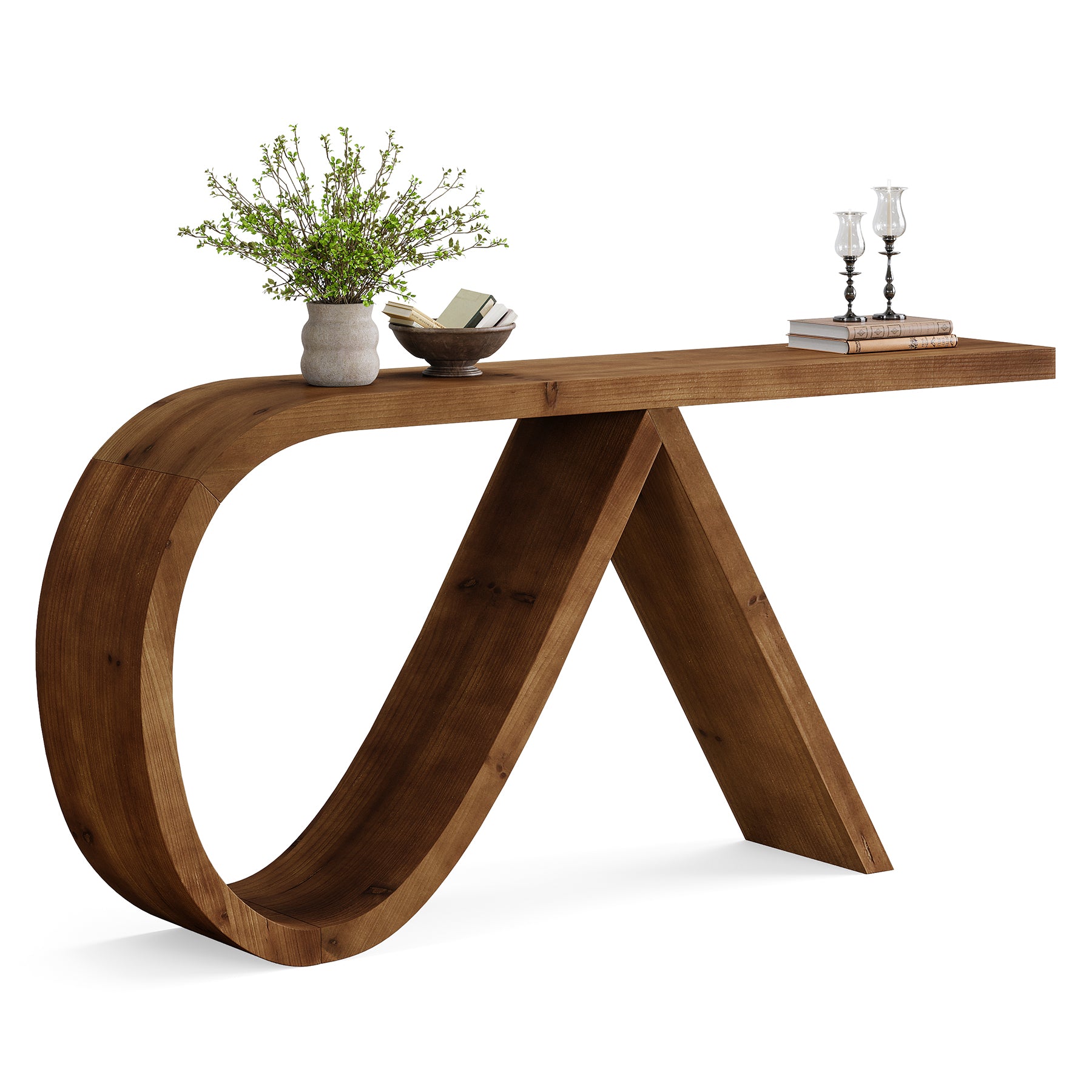 Tribesigns 57-Inch Curved Console Table, Solid Wood Sofa Table for Hallway