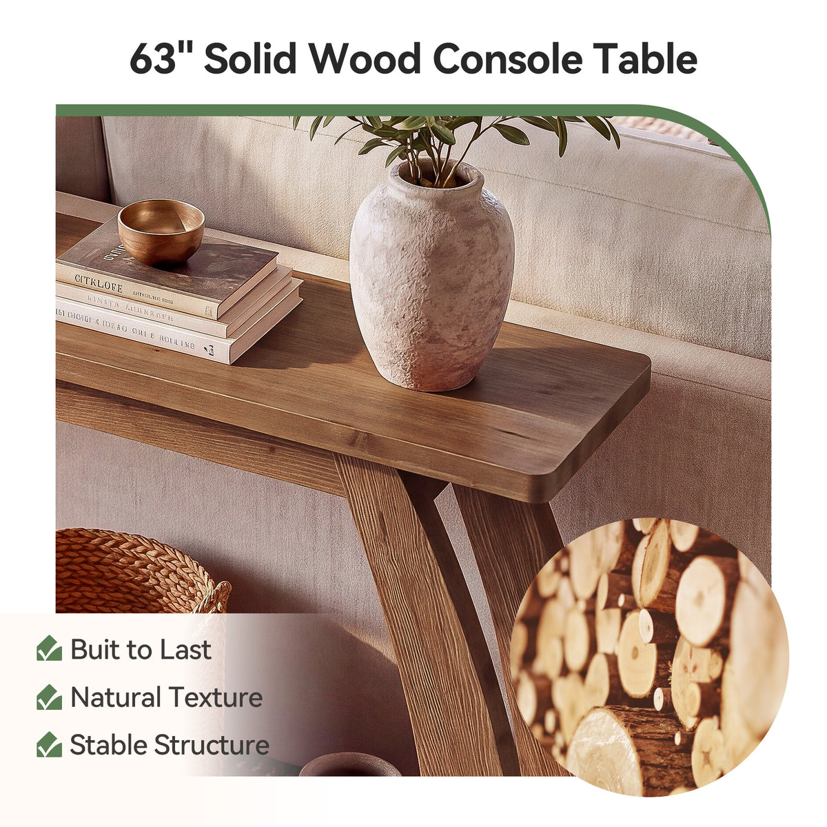 Tribesigns 63 Inch Solid Wood Console Table with Arched Legs, 2-Tier Entryway Table for Hallway