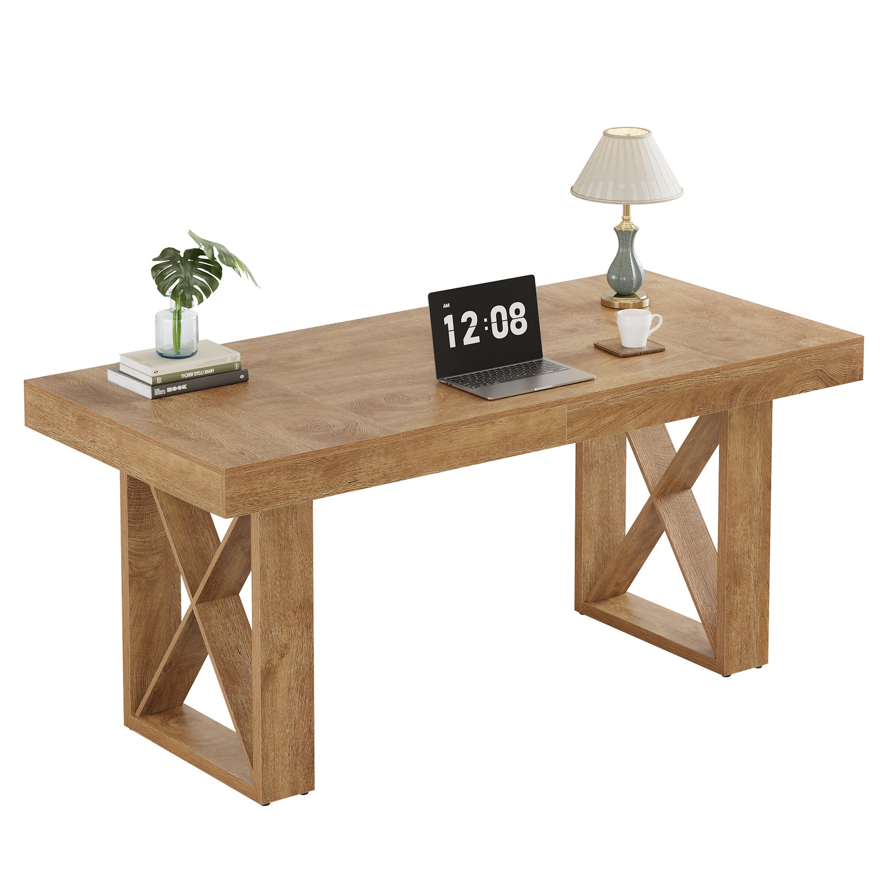 63 Inch Computer Desk with Thick Desktop, Writing Workstation for Home Office Study Room