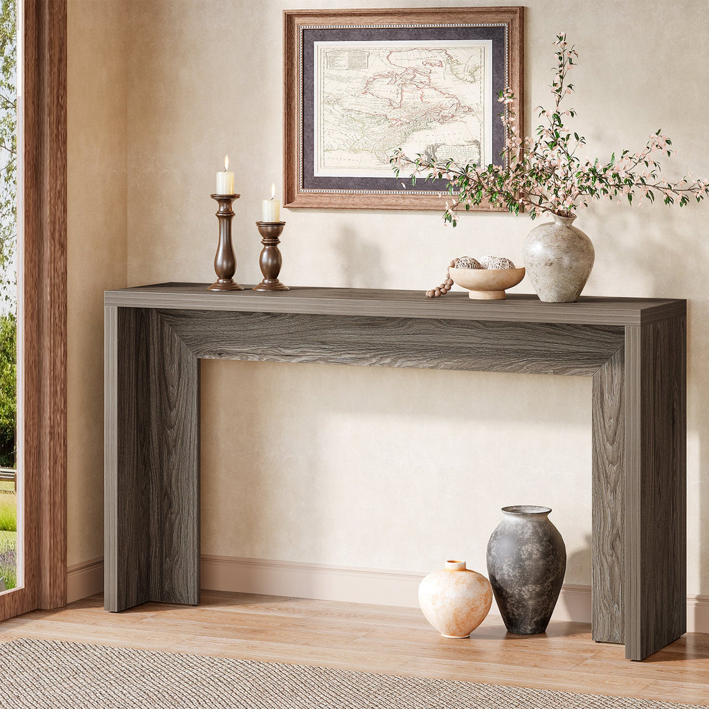 55 Inch Farmhouse Console Table Storage Narrow Wooden Entryway Sofa Table