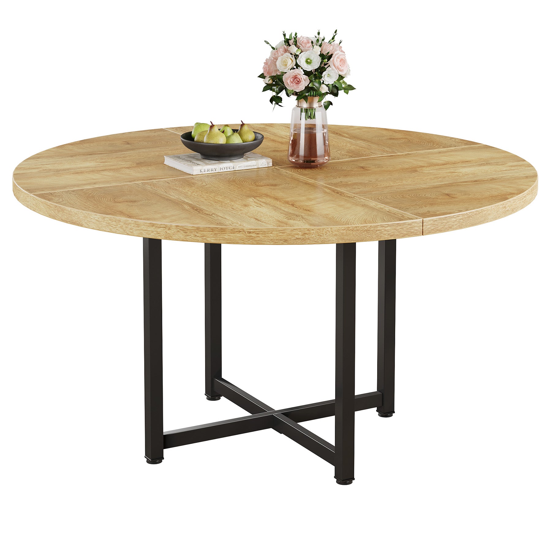 47" Round Dining Table, Heavy-Duty Metal Base, Space-Saving