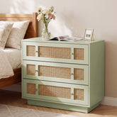 Tribesigns 31.5 Inch Rattan Nightstand with 3 Drawers, Oversized Bedside Table for Bedroom 3