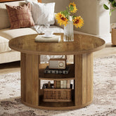 31.5" Round Rustic Storage Coffee Table - Small Circle Center Table with Shelf for Living Room 3