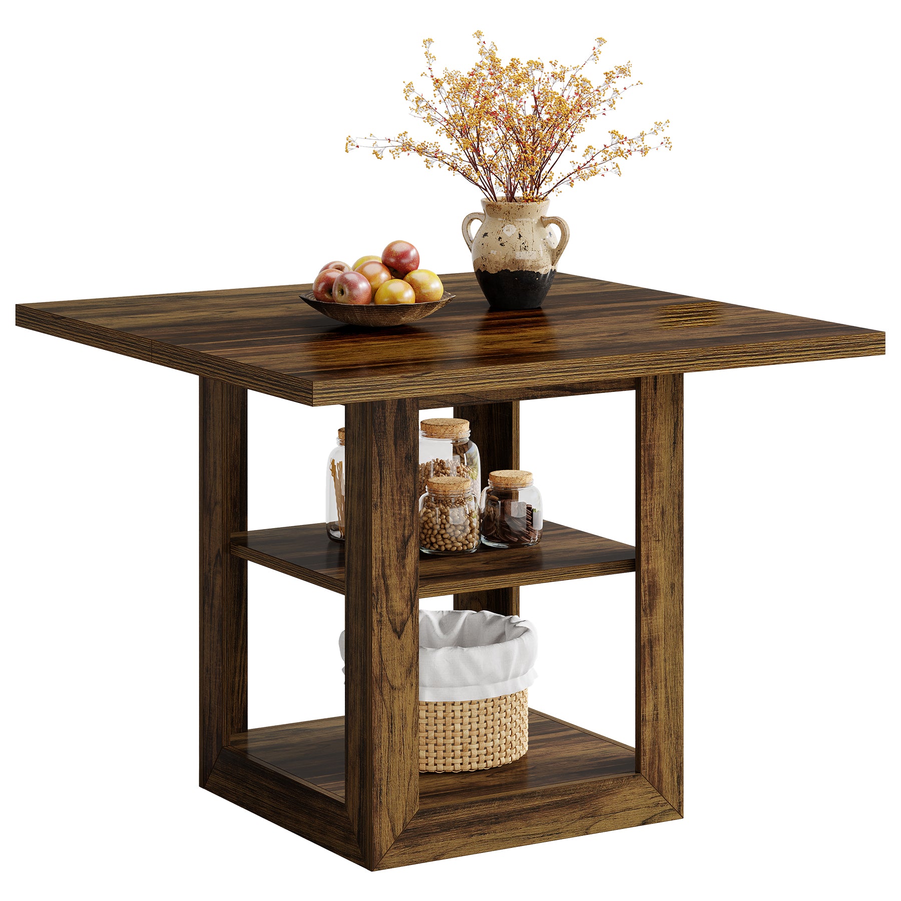 Tribesigns 31.5 Inch Square Dining Table for 4, Farmhouse Kitchen Table with Storage Shelf