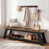 63 Inch Long Entryway Bench with Shoe Storage Shelf, Farmhouse Wooden Bench for Hallway 3