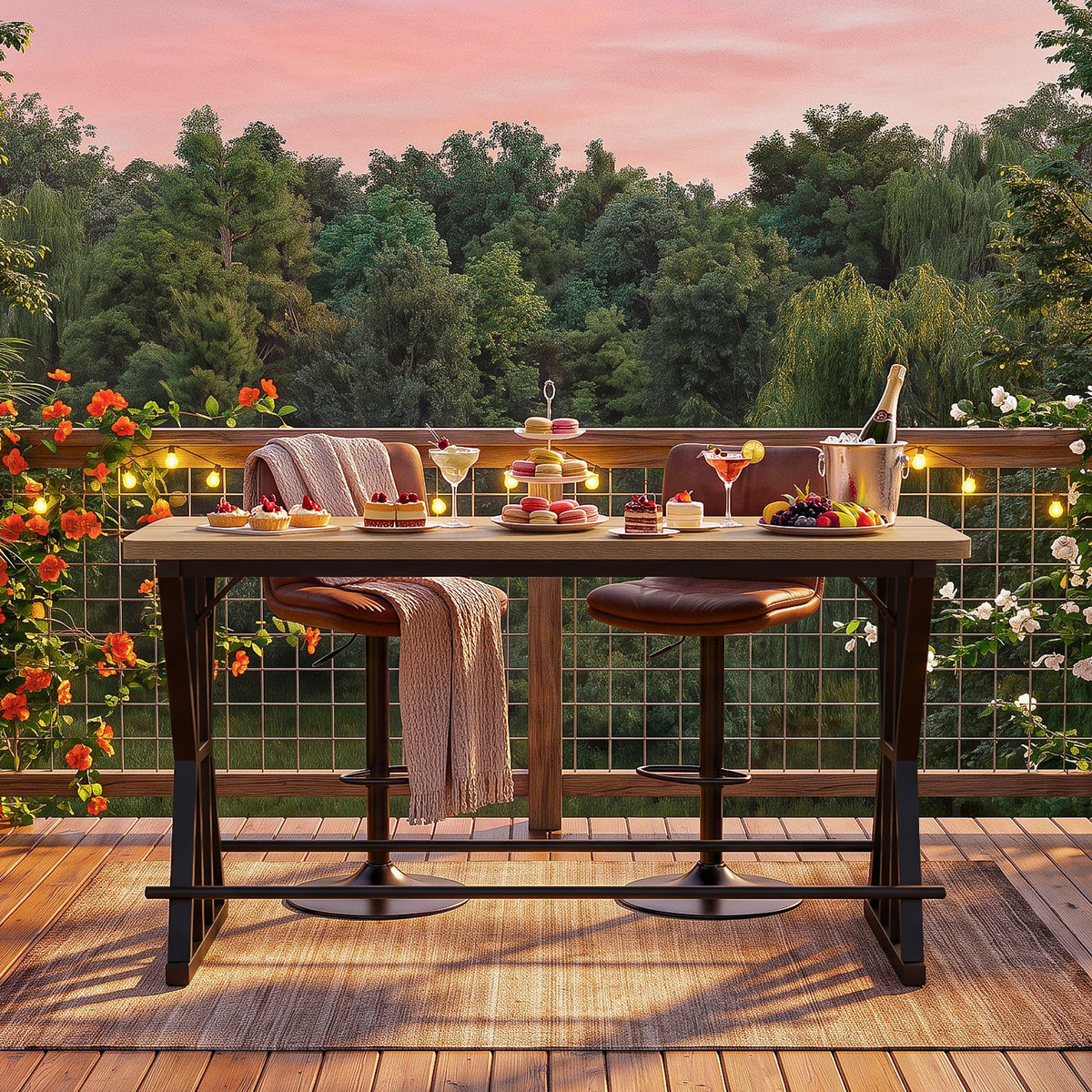 Tribesigns 63-Inch Industrial Bar Table with X-Frame Legs, Long Pub Table with Dual Footrests