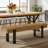 Tribesigns 63-Inch Solid Wood Dining Bench, Farmhouse Kitchen Seat with Metal Legs for Dining Room 3